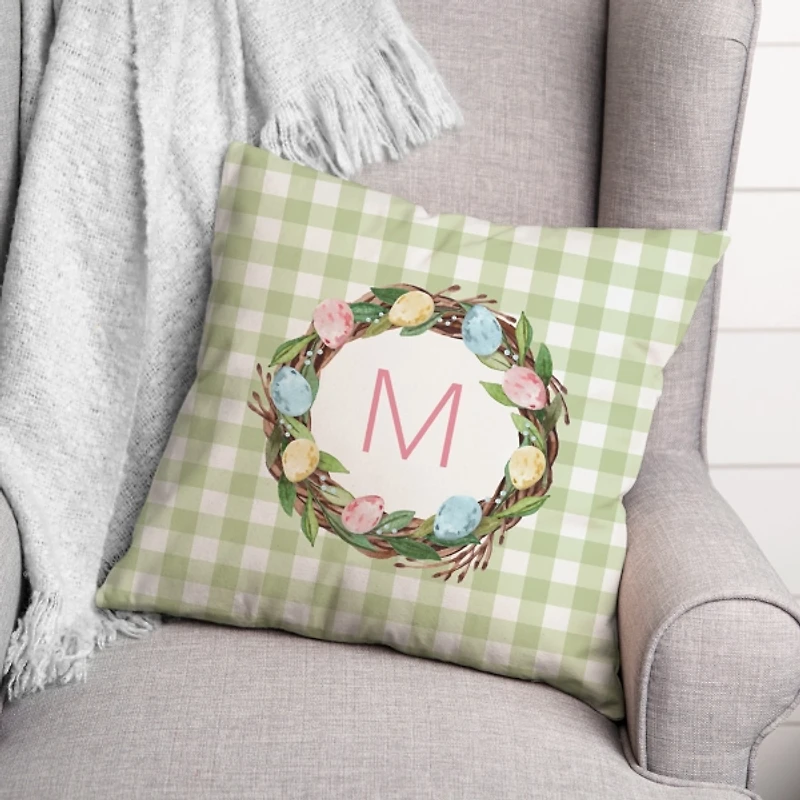 Personalized Monogram Egg Wreath Pillow