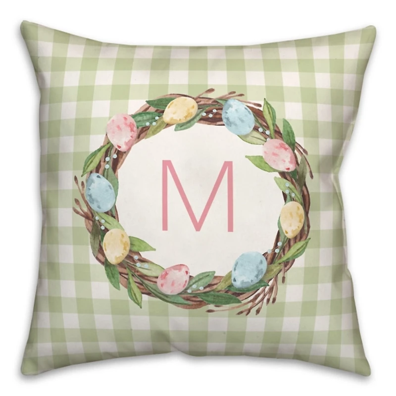 Personalized Monogram Egg Wreath Pillow