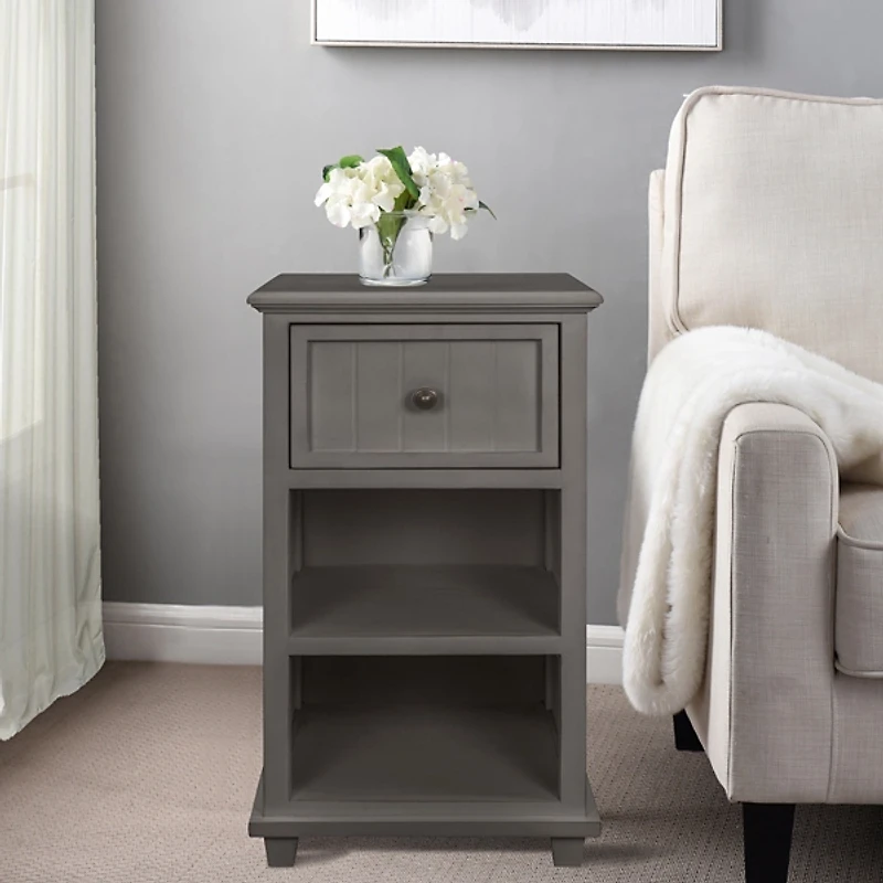 Gray Slim Wooden 2-Shelf Side Table