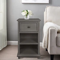Gray Slim Wooden 2-Shelf Side Table