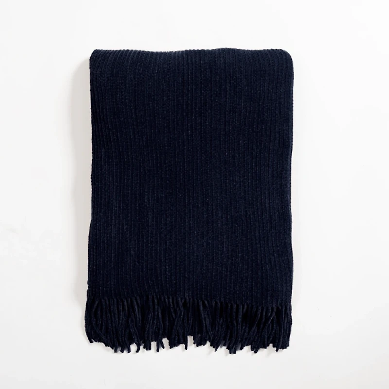 Denim Blue Chenille Ribbed Throw
