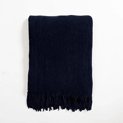 Denim Blue Chenille Ribbed Throw