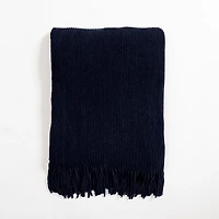 Denim Blue Chenille Ribbed Throw