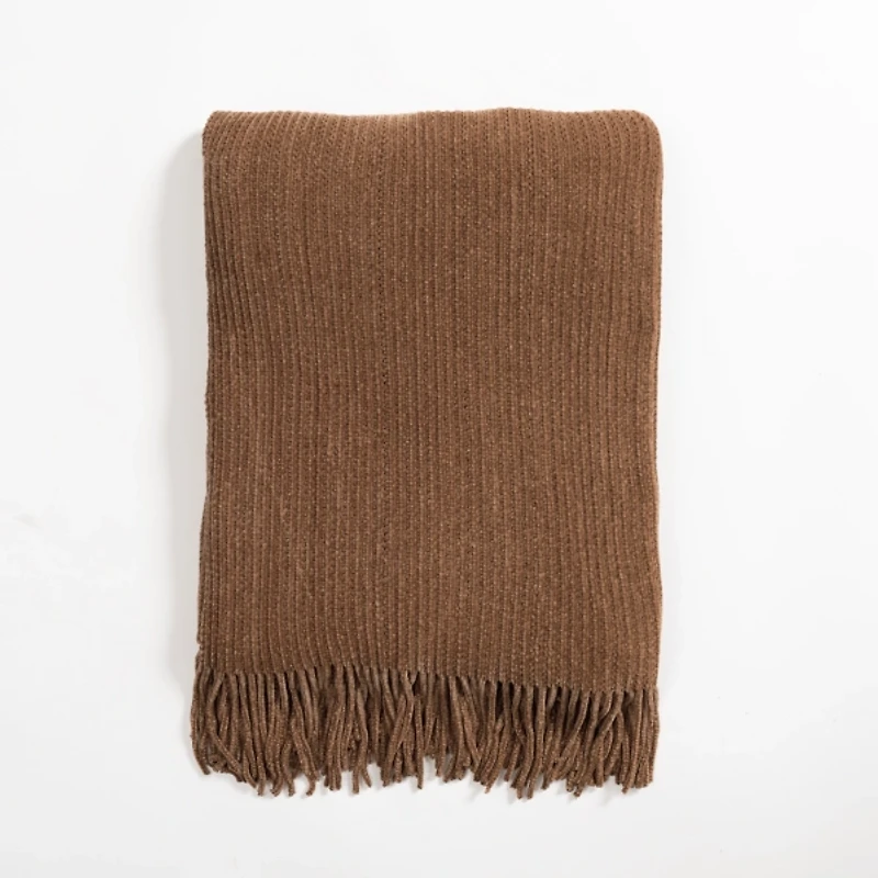 Light Brown Chenille Ribbed Throw