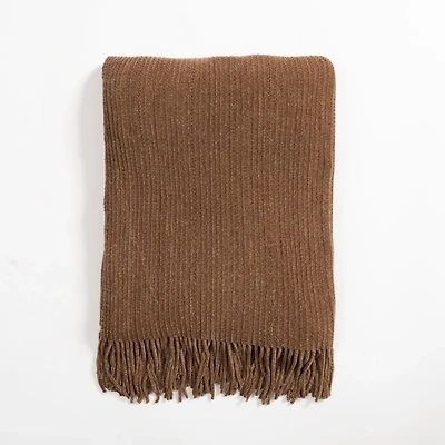 Light Brown Chenille Ribbed Throw