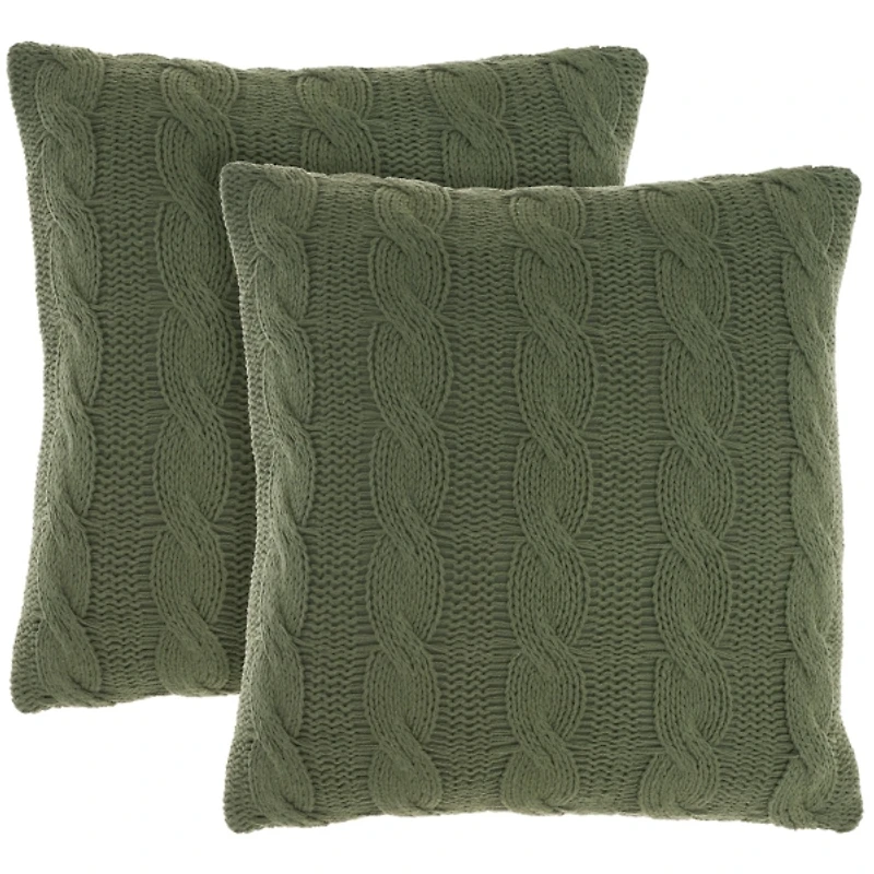 Olive Cable Knit Throw Pillows, Set of 2