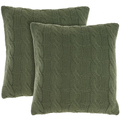 Olive Cable Knit Throw Pillows, Set of 2