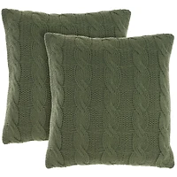Olive Cable Knit Throw Pillows, Set of 2