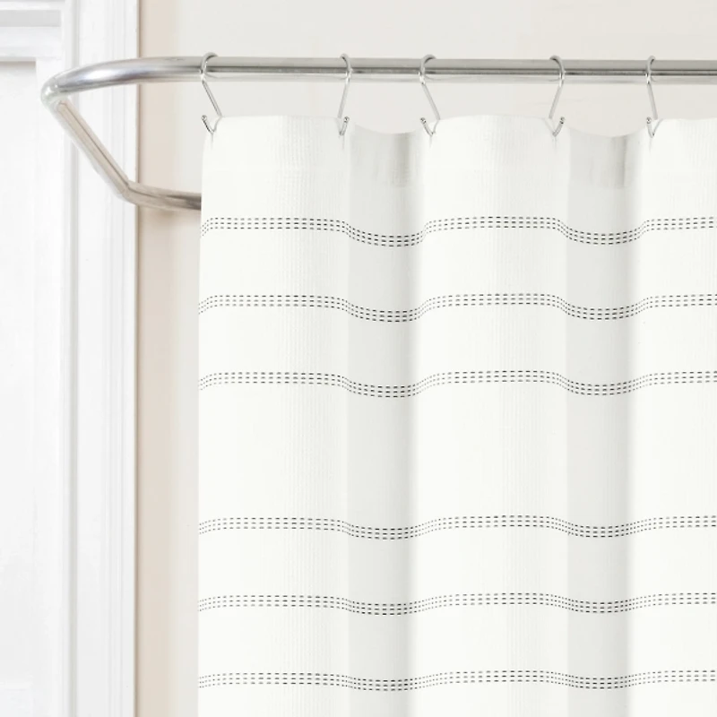 White and Gray Waffle Woven Shower Curtain