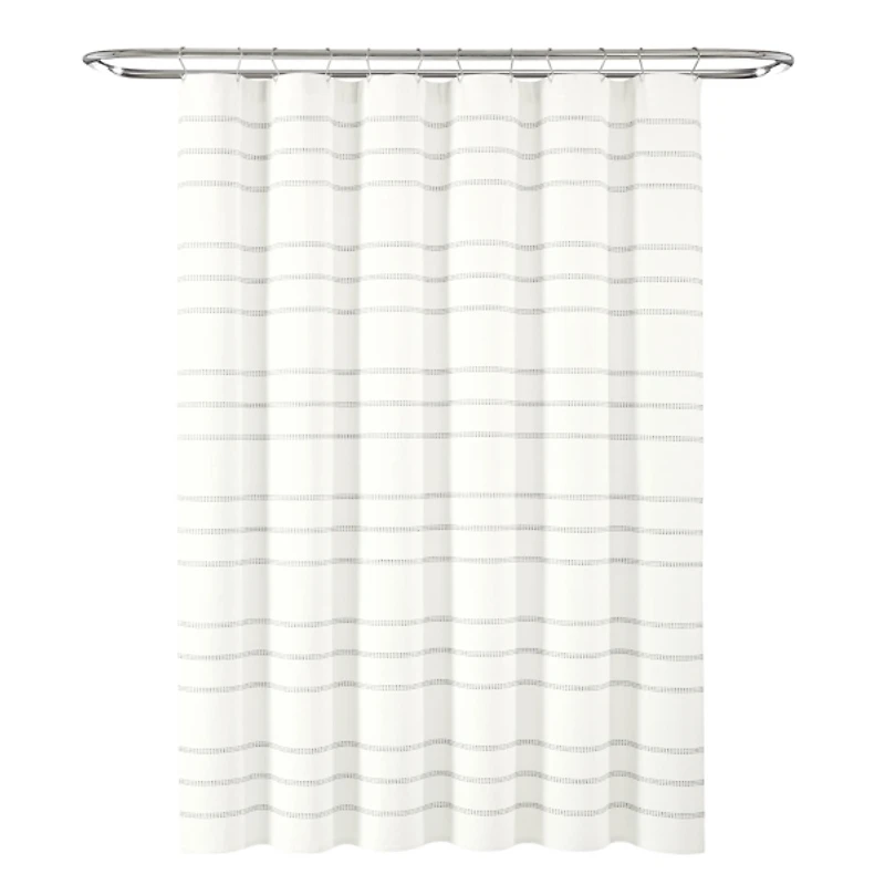 White and Gray Waffle Woven Shower Curtain