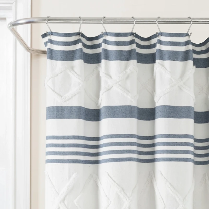 Blue Stripe Diamond Tufted Shower Curtain