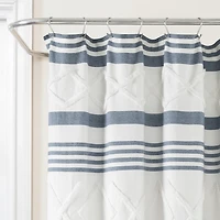 Blue Stripe Diamond Tufted Shower Curtain