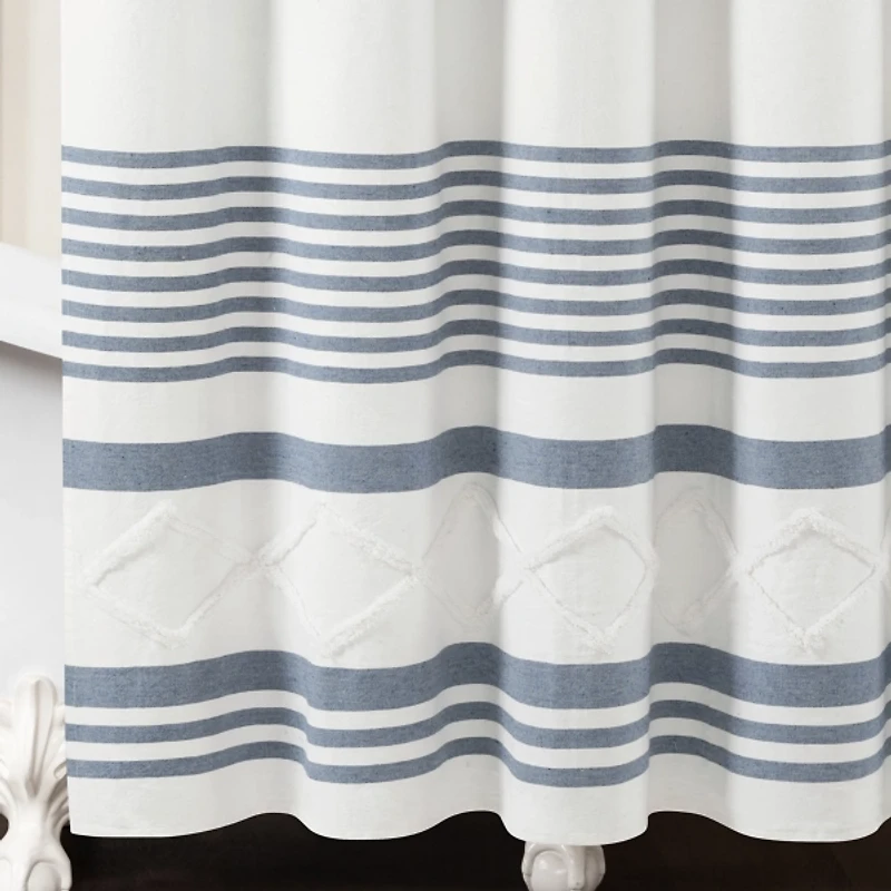 Blue Stripe Diamond Tufted Shower Curtain