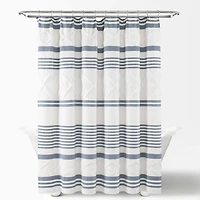 Blue Stripe Diamond Tufted Shower Curtain