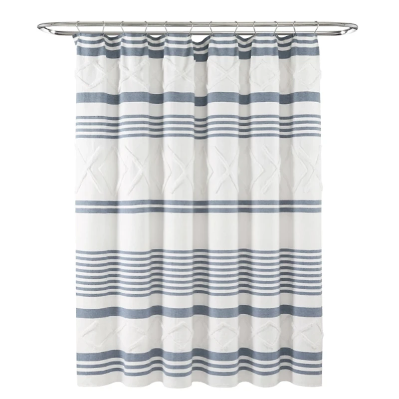 Blue Stripe Diamond Tufted Shower Curtain