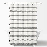 Black and White Striped Boho Shower Curtain
