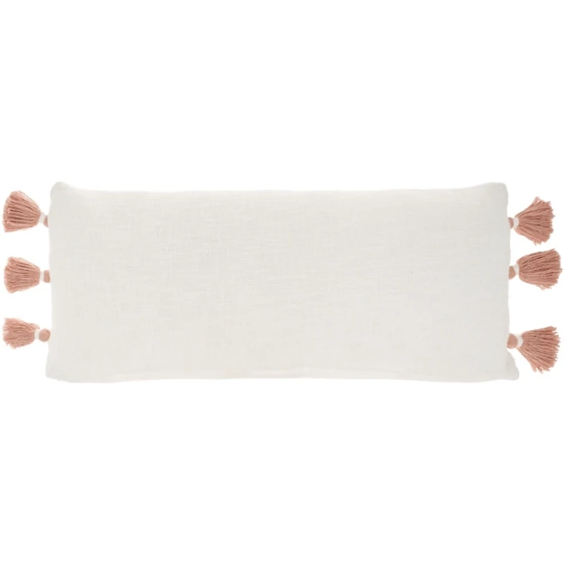 White and Blush Braided Stripe Lumbar Pillow