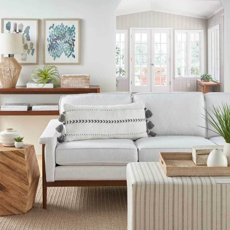 White and Gray Braided Stripe Lumbar Pillow