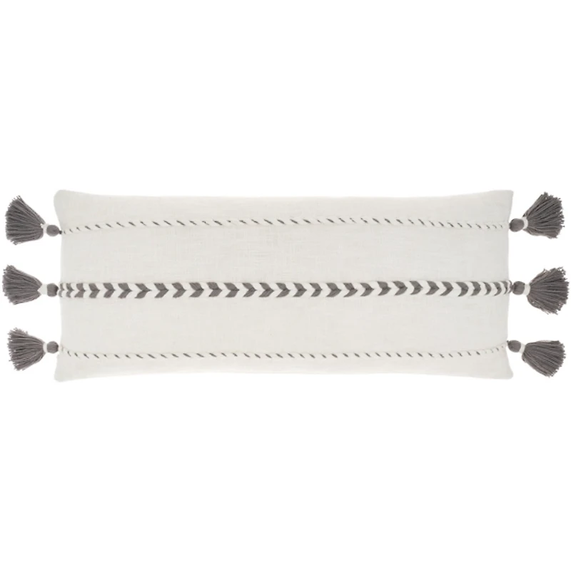White and Gray Braided Stripe Lumbar Pillow
