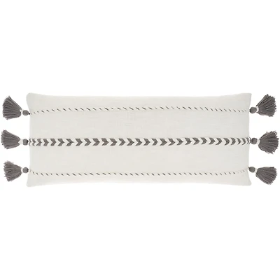 White and Gray Braided Stripe Lumbar Pillow