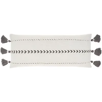 White and Gray Braided Stripe Lumbar Pillow