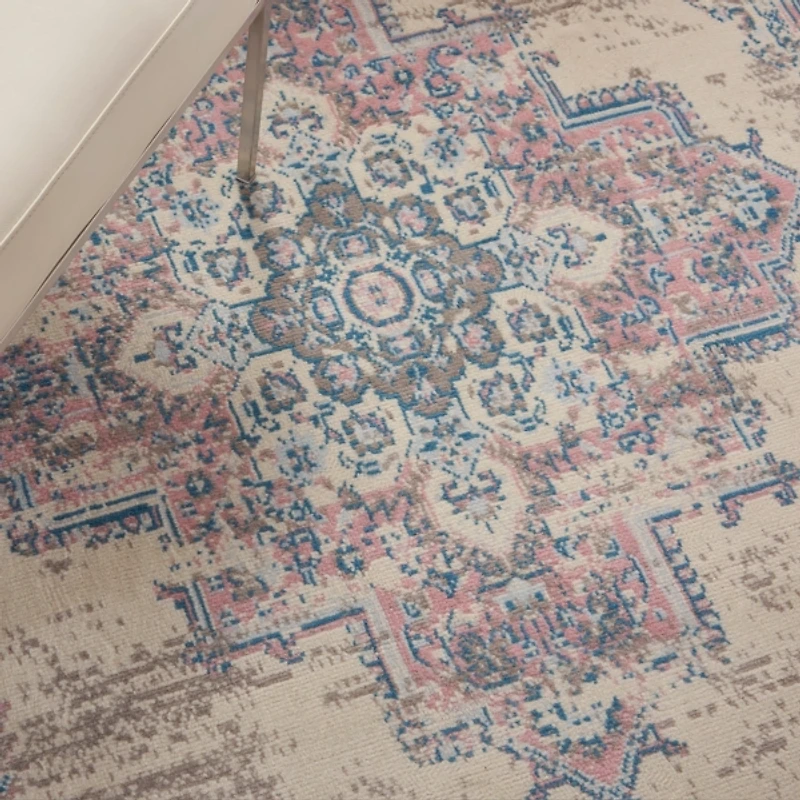 Ivory and Pink Central Medallion Area Rug