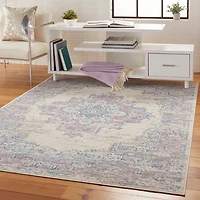 Ivory and Pink Central Medallion Area Rug