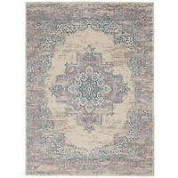 Ivory and Pink Central Medallion Area Rug