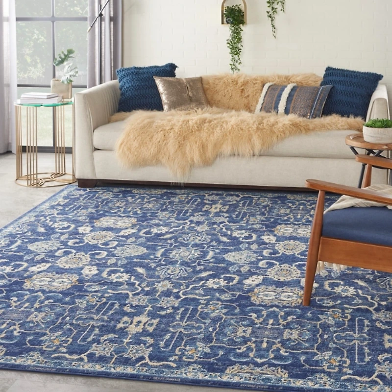 Navy and Beige Botanical Area Rug