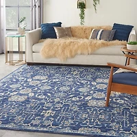 Navy and Beige Botanical Area Rug