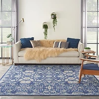 Navy and Beige Botanical Area Rug