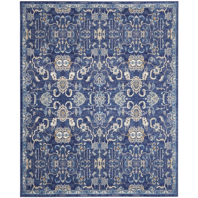 Navy and Beige Botanical Area Rug