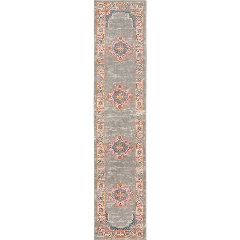 Gray & Pink Central Motif Botanical Runner