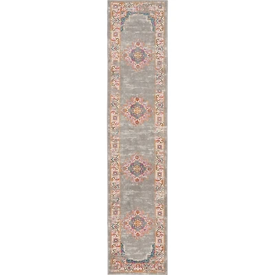 Gray & Pink Central Motif Botanical Runner