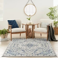 Faded Gray & Blue Floral Medallion Area Rug, 5x7
