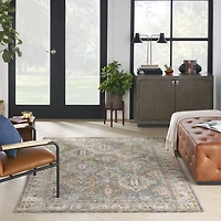 Blue Distressed Multi Medallion Area Rug, 5x7