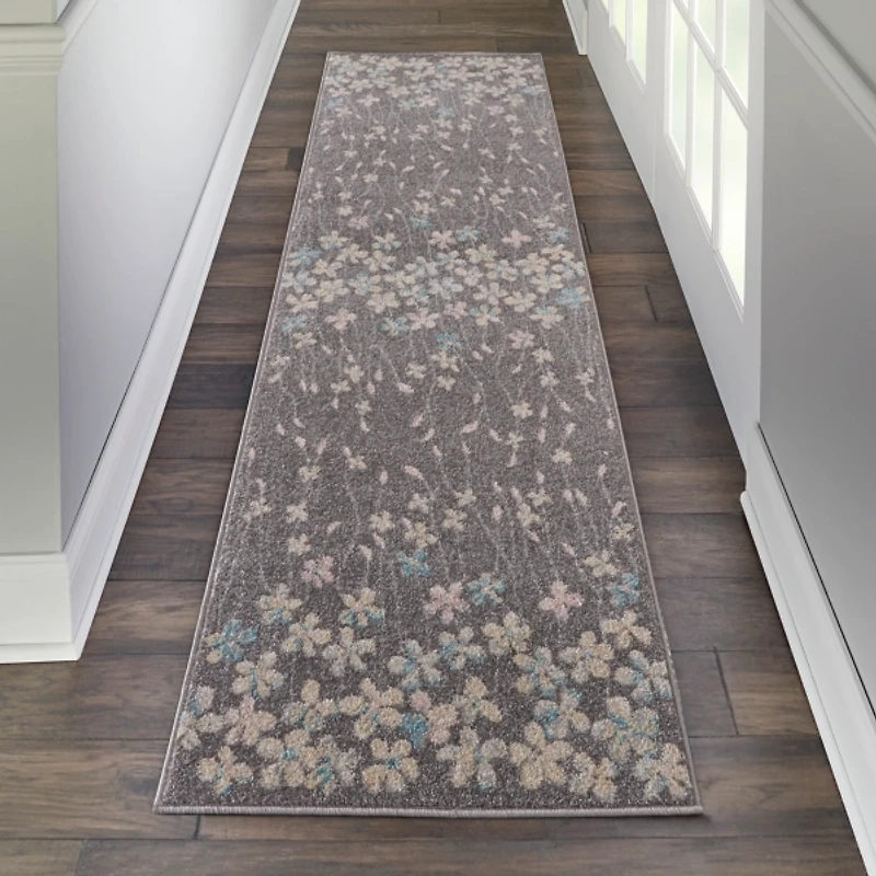 Gray Floral Vine Runner, 2x7