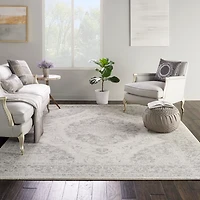 Ivory and Gray Oushak Medallion Area Rug