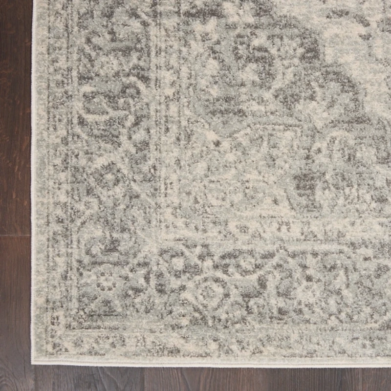 Ivory and Gray Oushak Medallion Area Rug