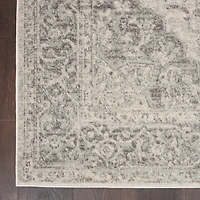 Ivory and Gray Oushak Medallion Area Rug