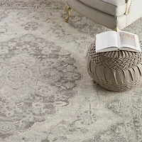 Ivory and Gray Oushak Medallion Area Rug