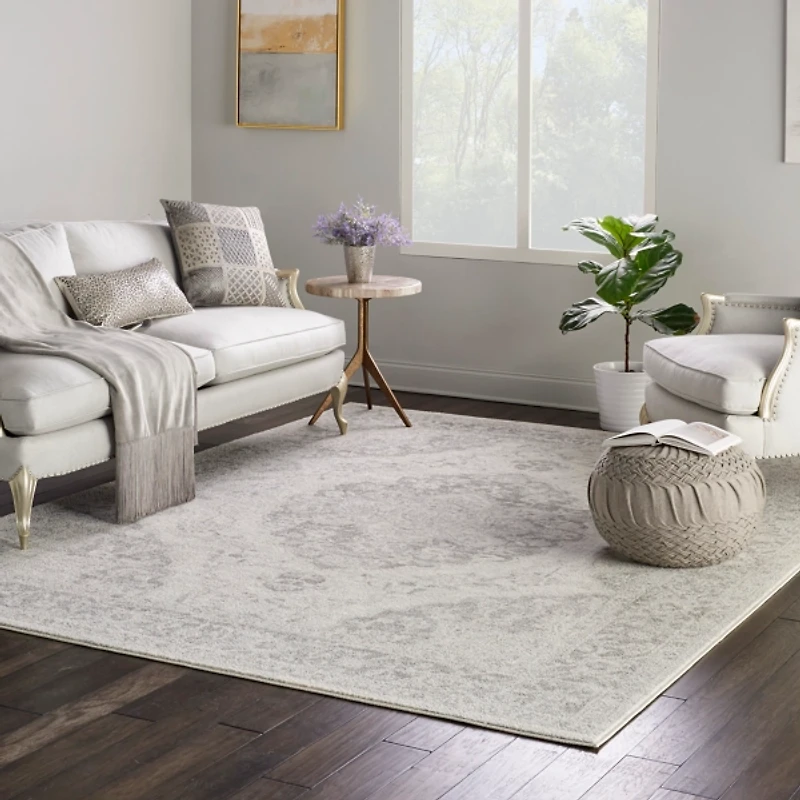 Ivory and Gray Oushak Medallion Area Rug