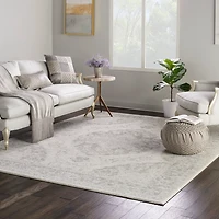 Ivory and Gray Oushak Medallion Area Rug