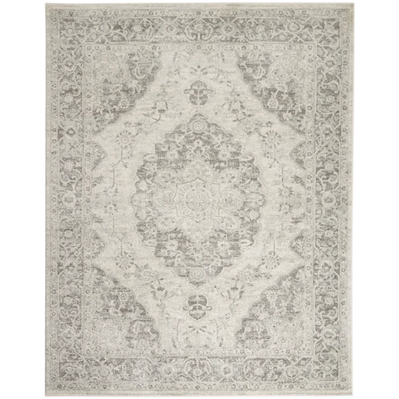 Ivory and Gray Oushak Medallion Area Rug