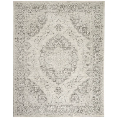 Ivory and Gray Oushak Medallion Area Rug
