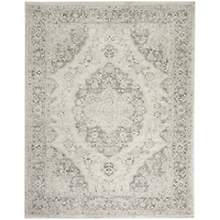 Ivory and Gray Oushak Medallion Area Rug