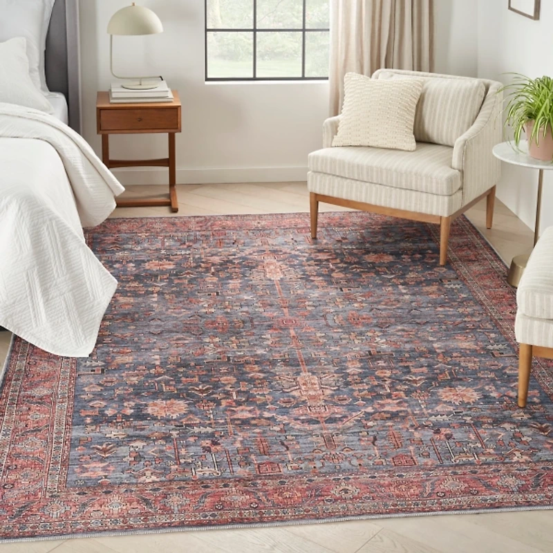 Navy & Brick Botanical Washable Area Rug, 5x7