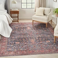 Navy & Brick Botanical Washable Area Rug, 5x7