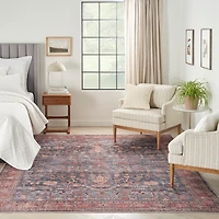 Navy & Brick Botanical Washable Area Rug, 5x7