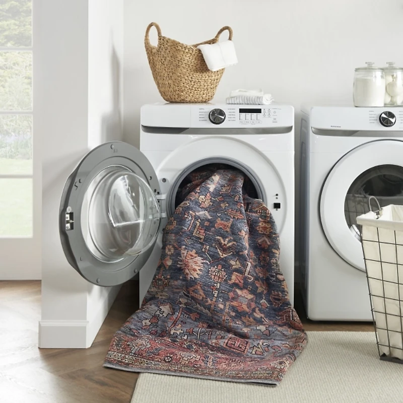 Navy & Brick Botanical Washable Area Rug, 5x7